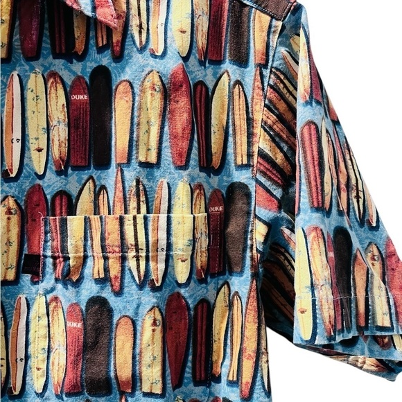 Duke Kahanamoku Silk Blend Hawaiian Aloha Shirt Size Small Surf Boards Vacation - Picture 3 of 6